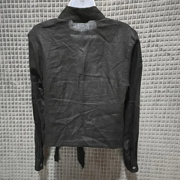 Black Linen Crop Wrap Top Sz6 S/M Y2K 90s Corp Boho Chic Button Grunge Punk Rock - Picture 7 of 13